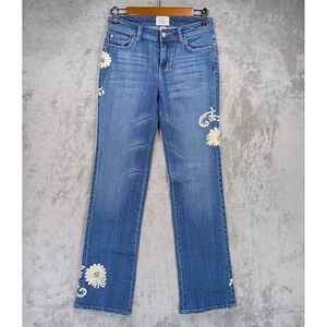 WHBM Blanc Bootcut Floral Embroidered Denim Jean Size 0 (Act 28x31) Boho